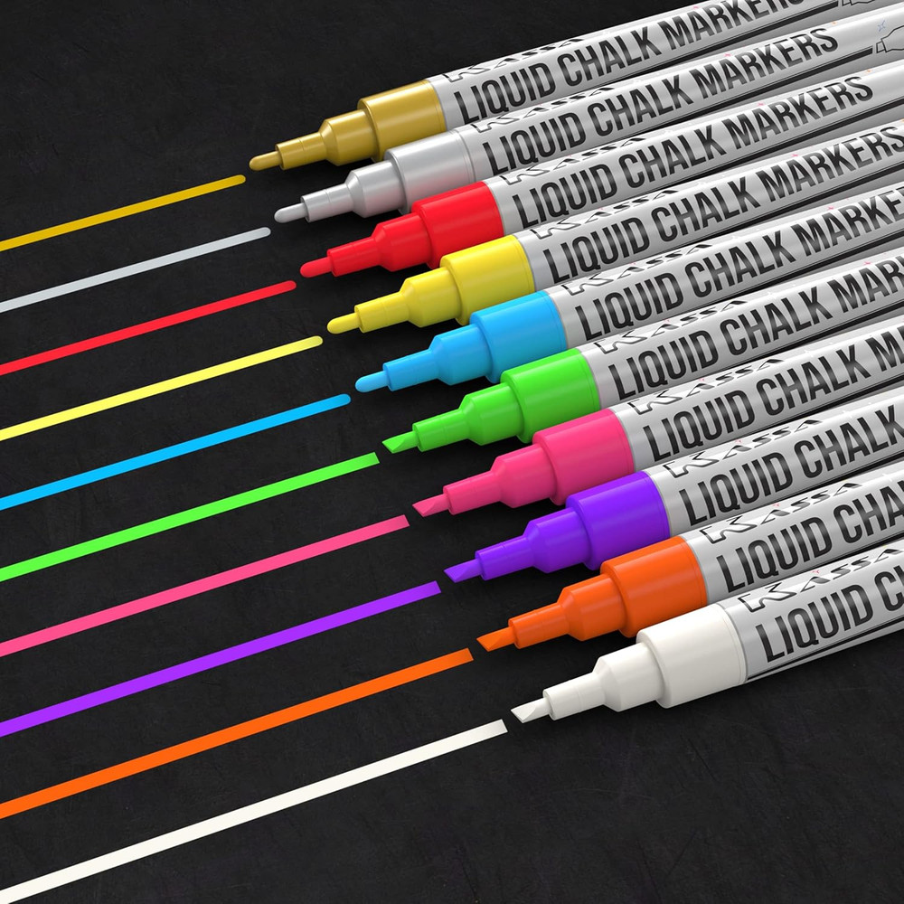 10-Pack Neon Multicolor Chalk Markers | Includes Reversible Bullet & Chisel Tips