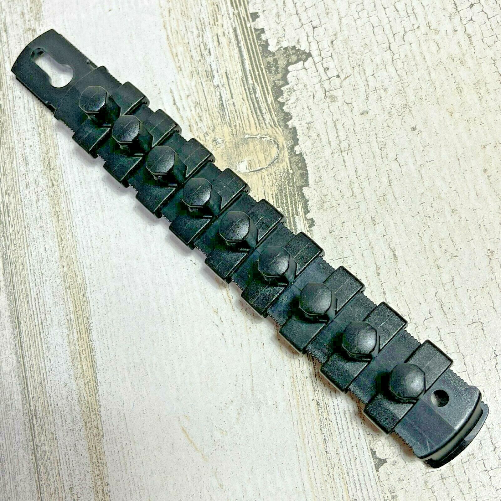 Ernst 3/8" Drive 8" Socket Organizer Rail with 9 Twist Lock Clips - Black