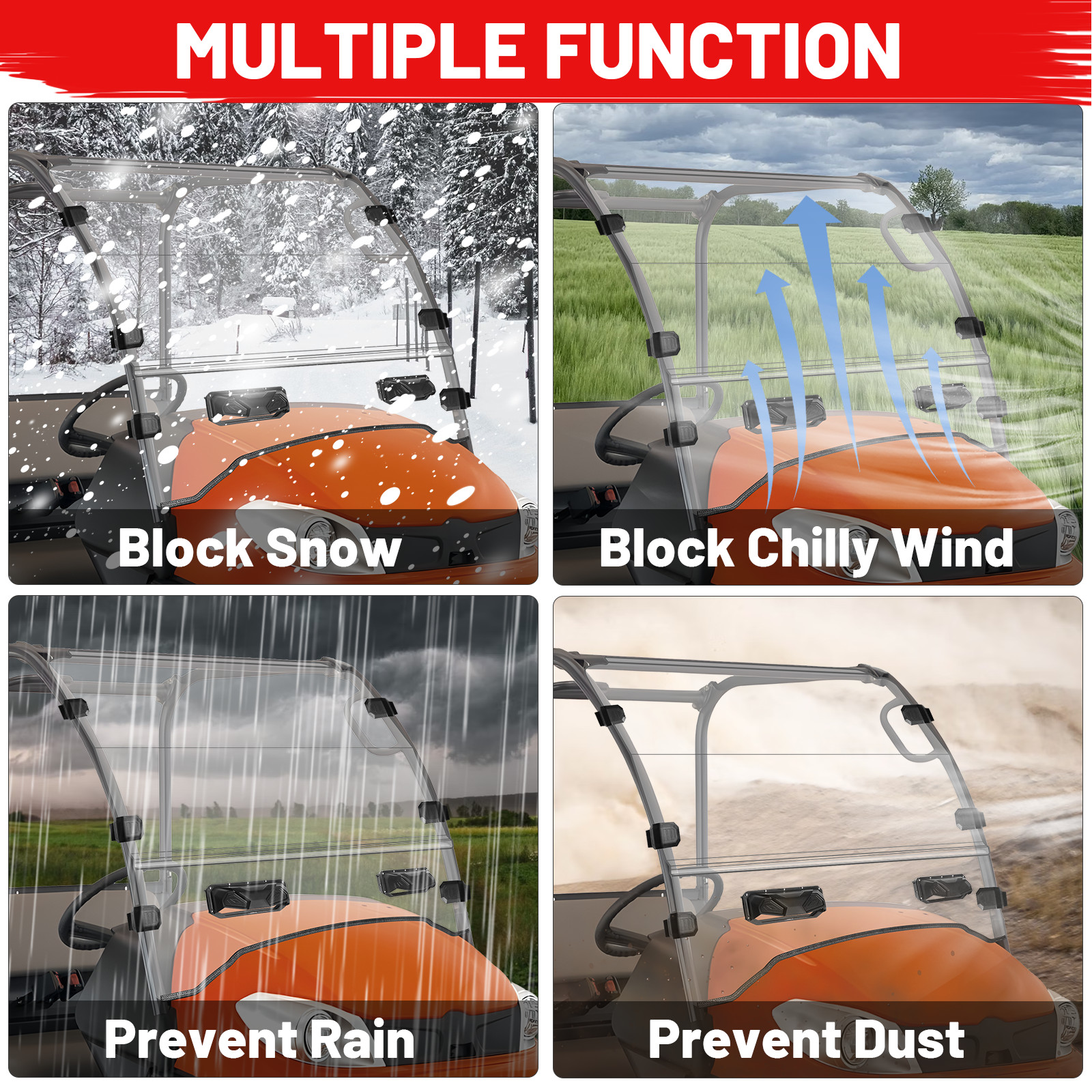 Vented Full Windshield Anti-Scratch For Kubota RTV400 RTV500 RTV520 all year