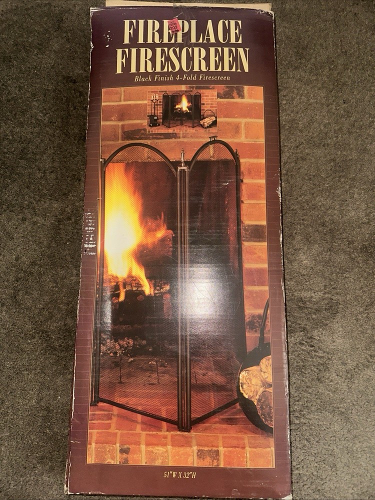 Fireplace Black 4 Fold Fire Screen