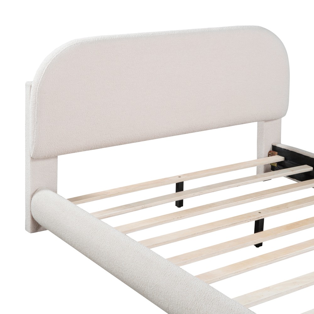 Teddy Fleece Full Size Upholstered Platform Bed with Thick Fabric, Solid Frame