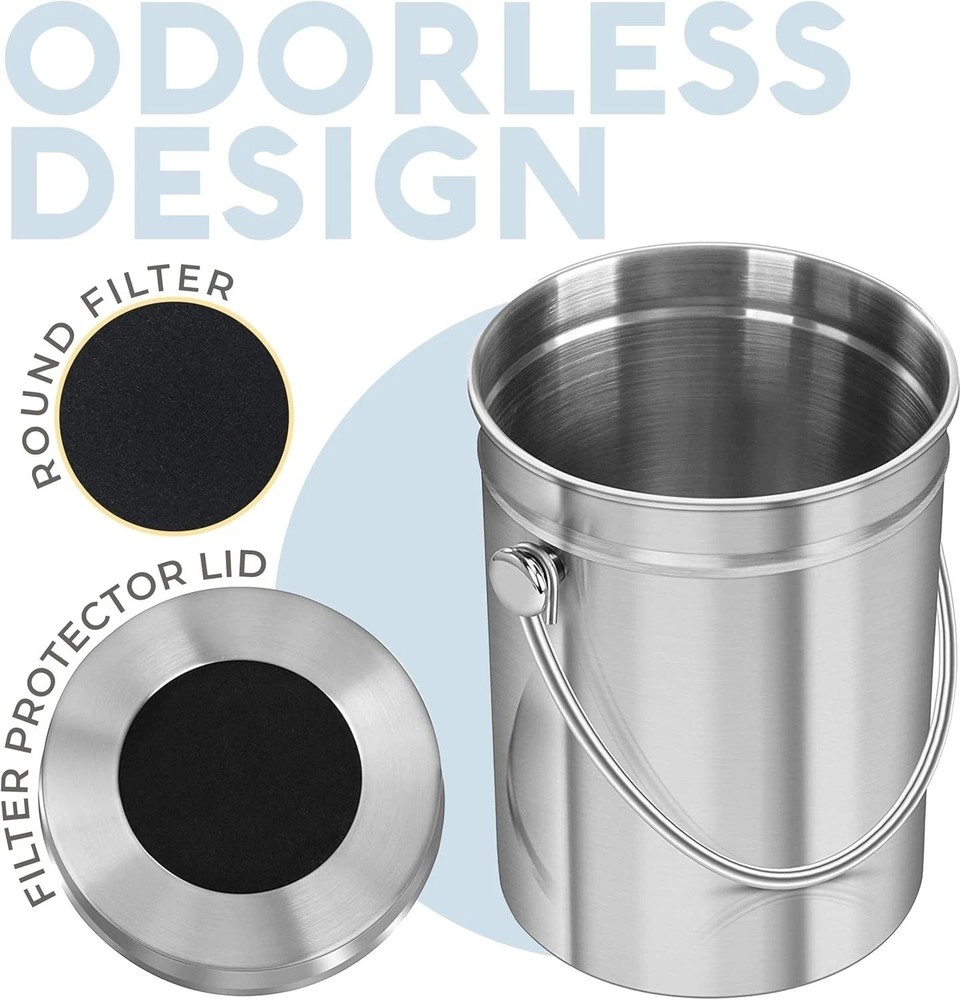 Odorless Compost Bin - 1.3 Gallon Stainless Steel Kitchen Composter