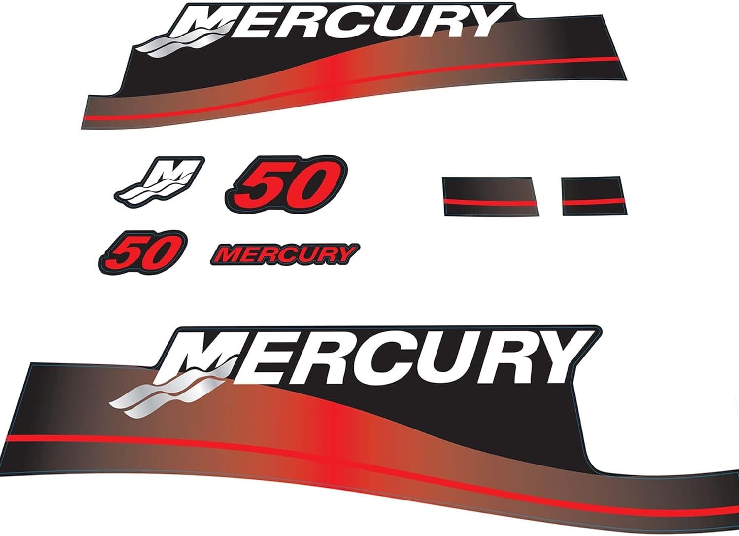 Mercury 50 hp Two Stroke outboard engine decals sticker set reproduction 50HP