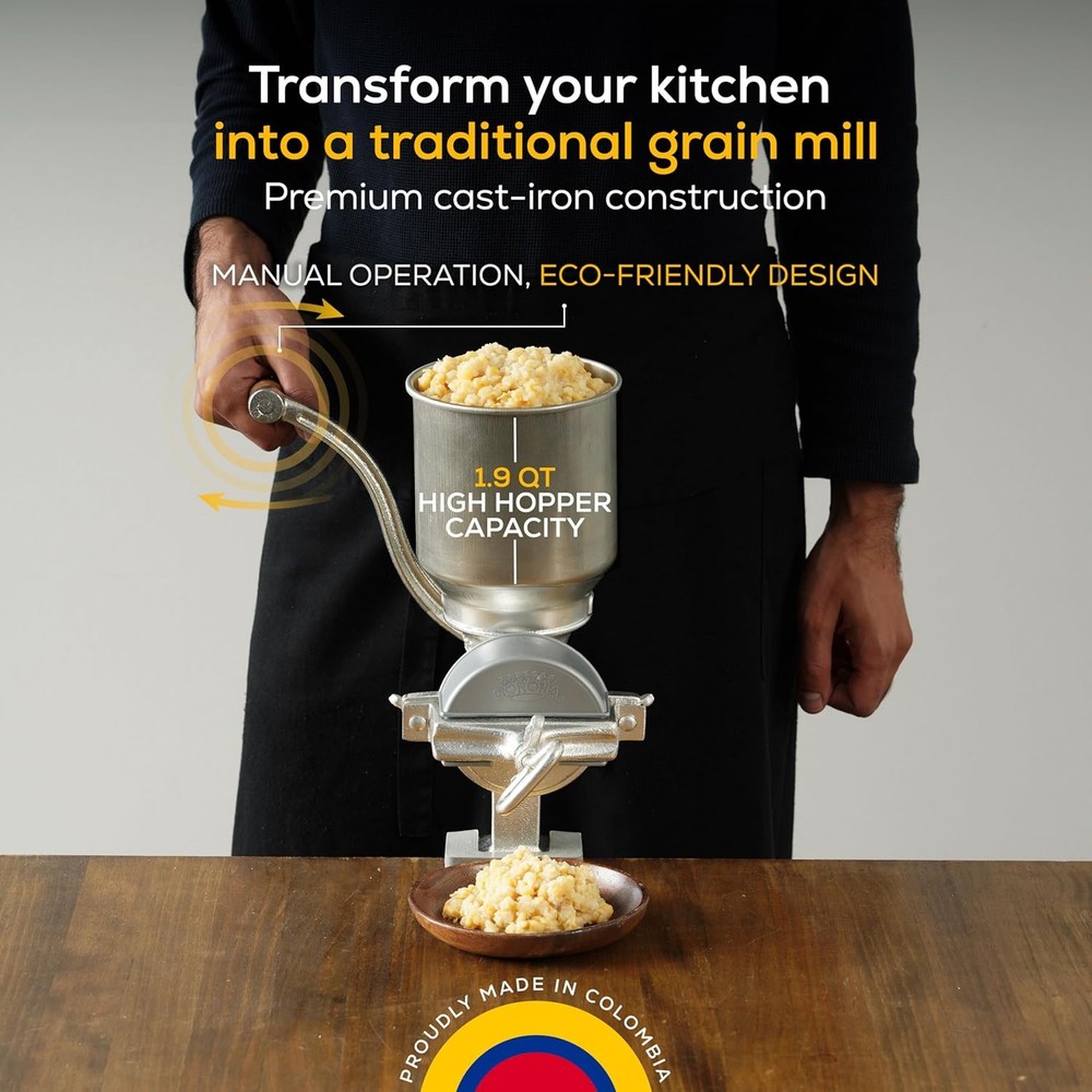 Corona Corn Grinder with High Hopper, Grain Mill, Manual Grinder for Corn Rice