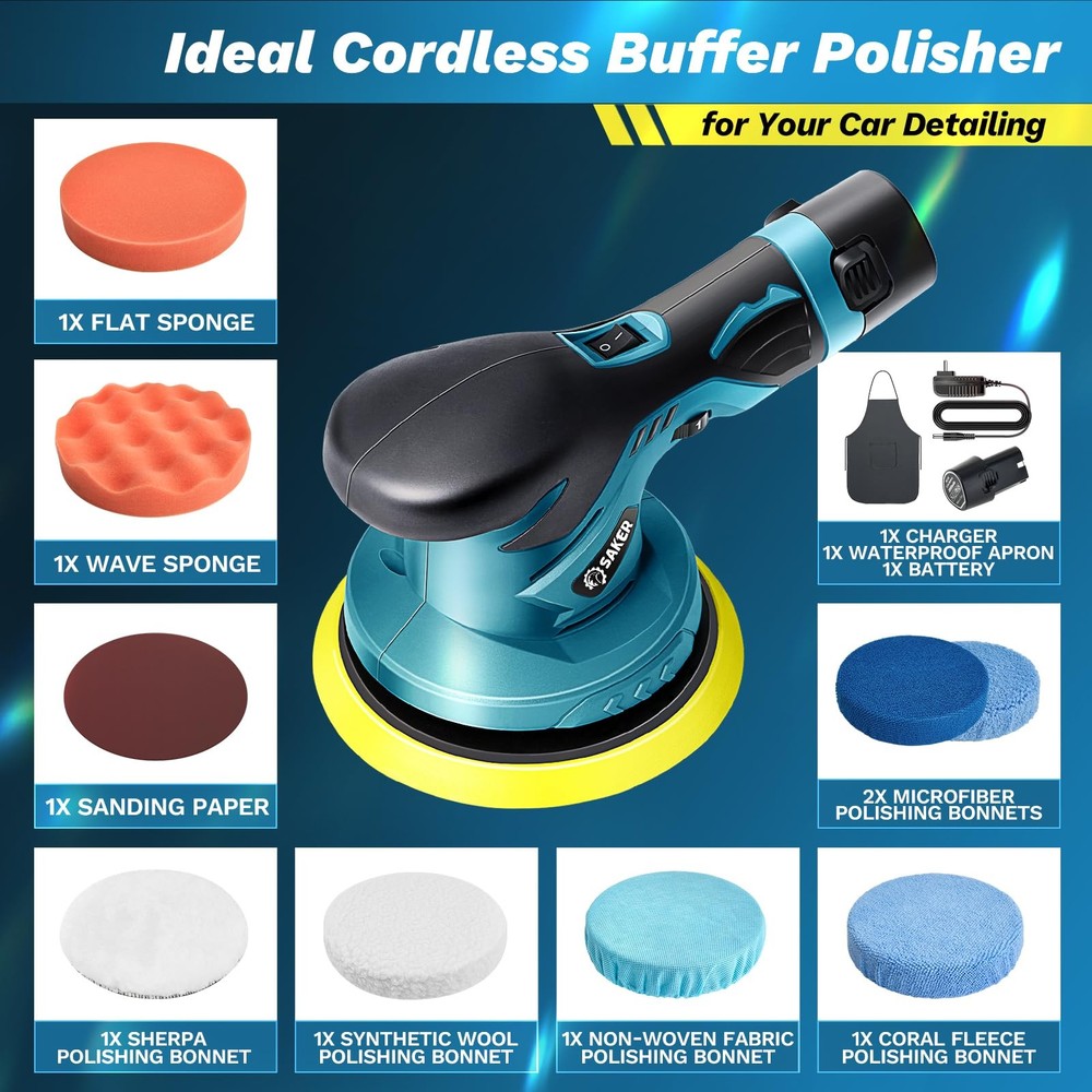 Saker Mini Cordless Buffer Polisher CORDLESS CAR BUFFER POLISHER + 1 BATTERY