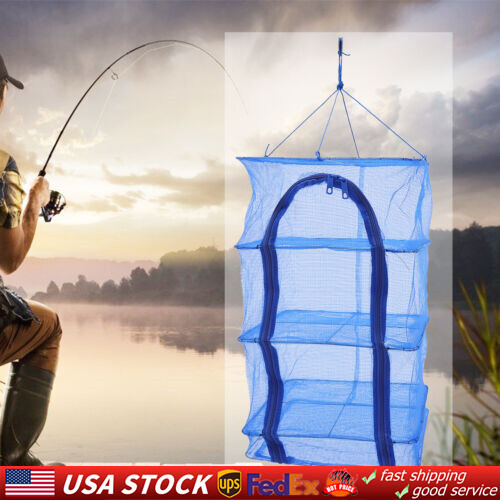 4-Layer Herb Food Fish Drying Rack Hanging Mesh Drying Net Foldable w/ Zipper