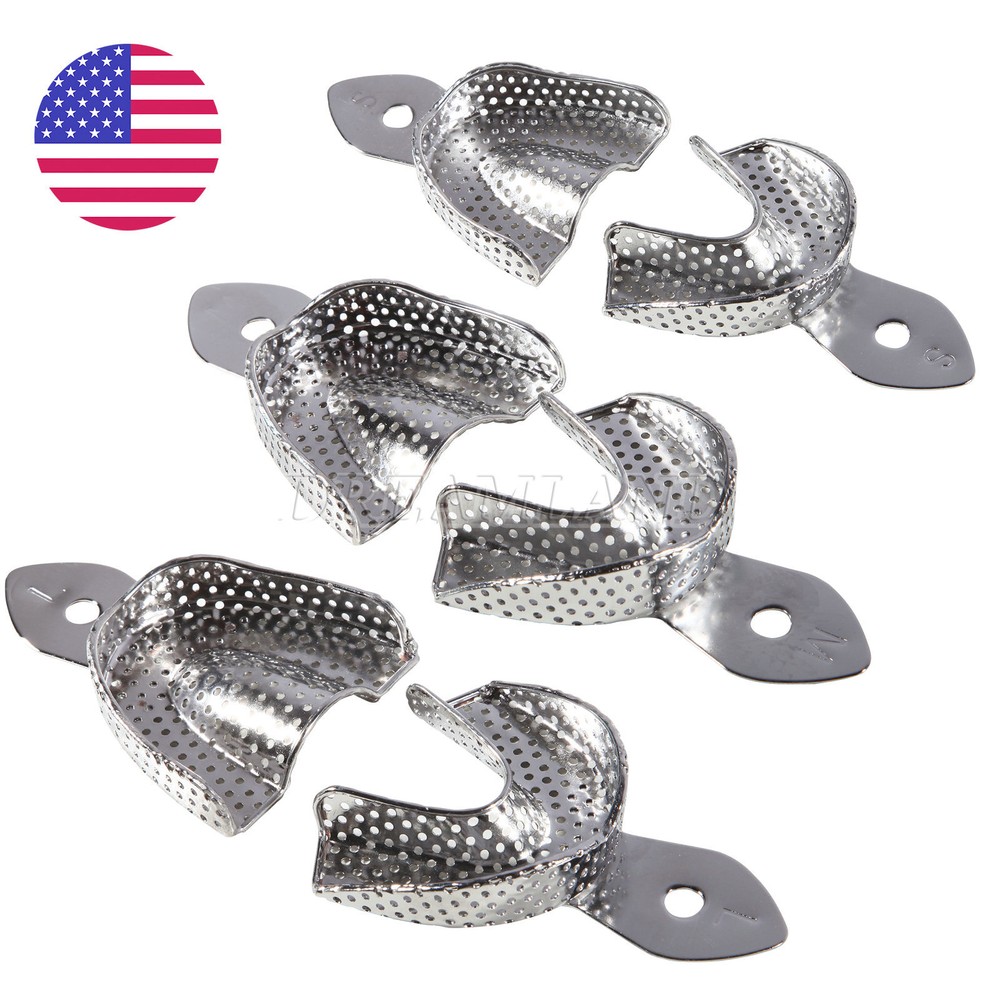 2 Boxes Dental Impression Trays Metal Perforated Denture Upper+Lower 6pc/Box