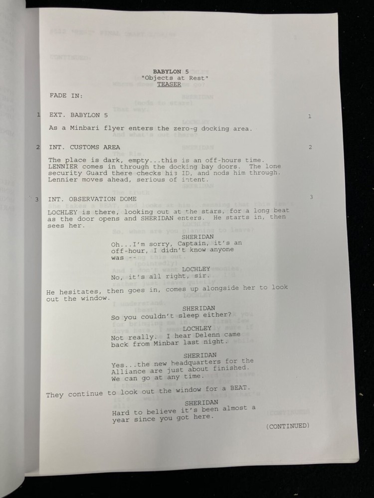 BABYLON 5 TV SCRIPT BY J. MICHAEL STRACZYNSKI, 2/6/1998 #522 "OBJECTS AT REST"