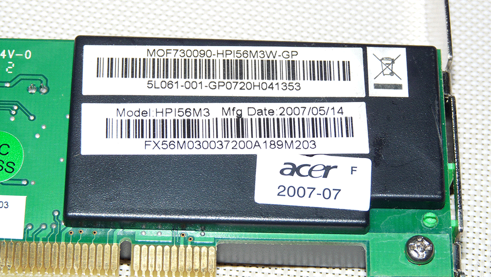 Acer SpeedCom Fax/Phone Card, Model: HP156M3