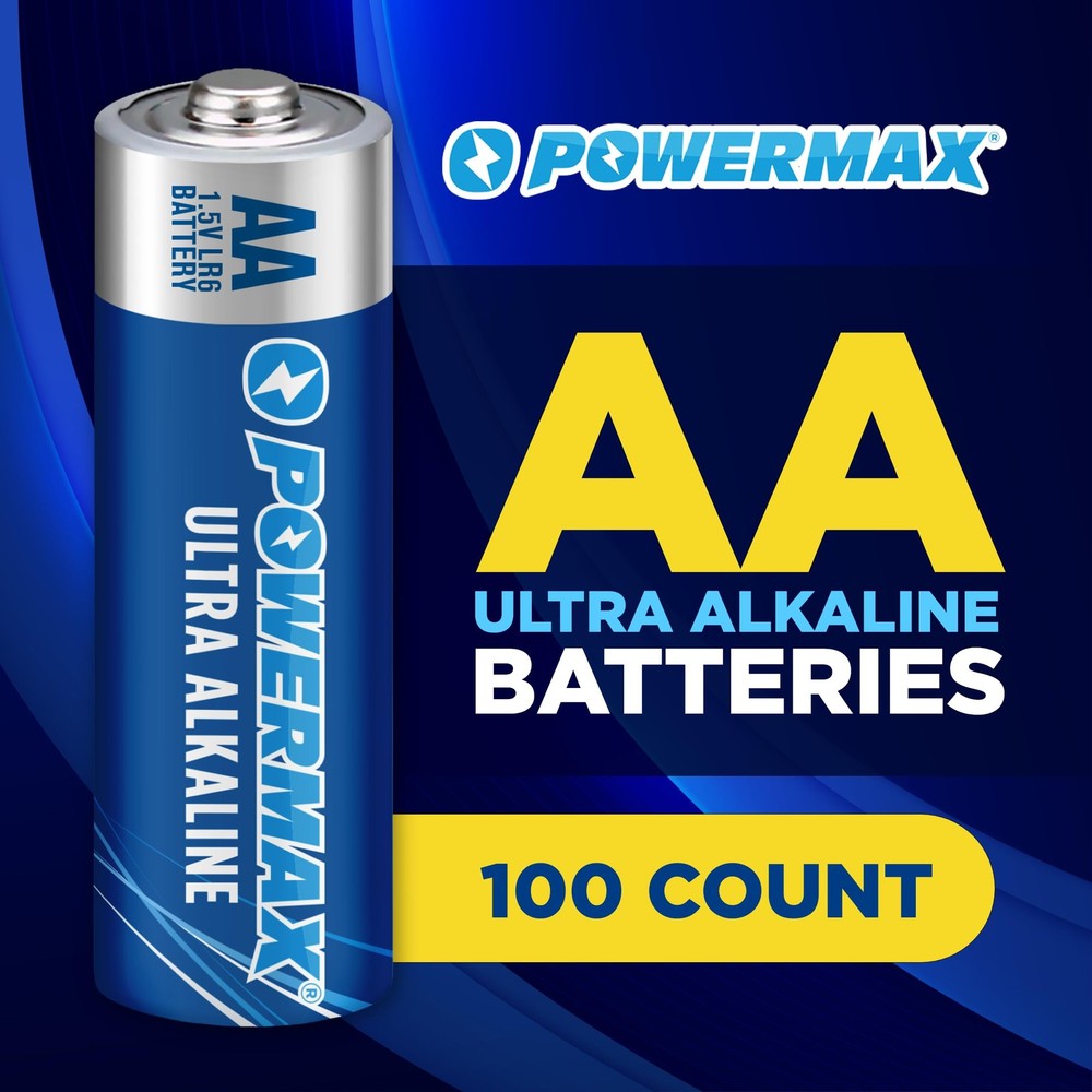Powermax 100-Count Double AA Batteries, Ultra Long Lasting - 100 Count,