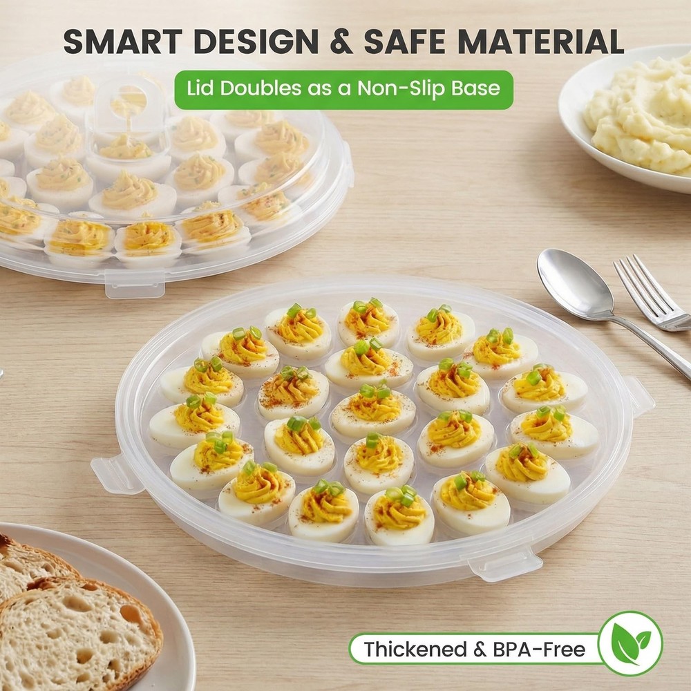 HAKSEN Deviled Egg Containers with Lid, 3PCS Deviled Egg Platter Carrier Hold...
