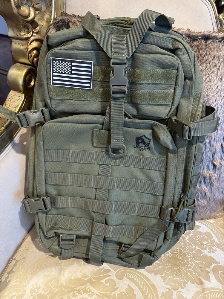 USCCA Tactical Backpack Green MOLLE American Flag Patch Adjustable Straps