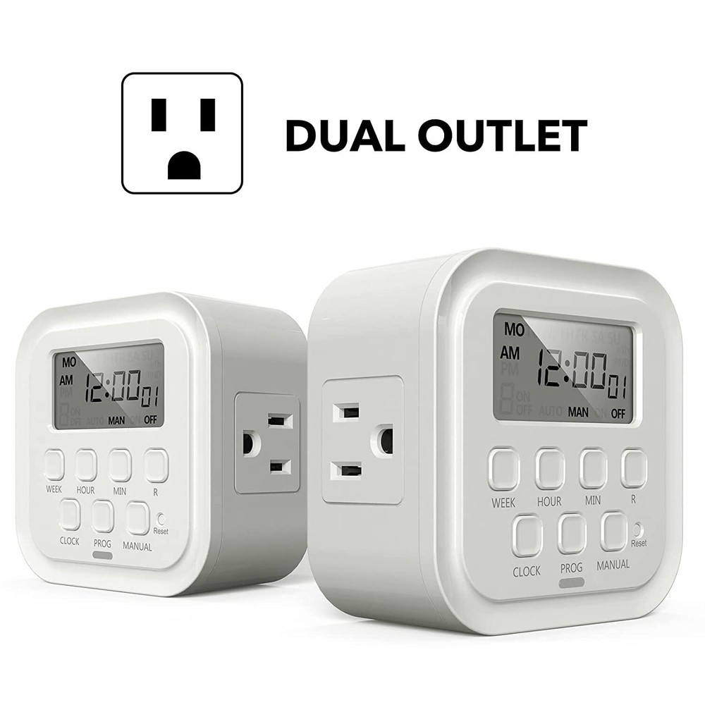 HBN 7 Day 8 On/Off Programs Heavy Duty Digital Timer Dual Outlet Programmable