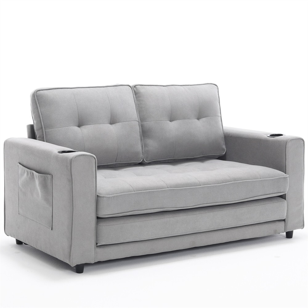 Convertible Sofa Bed Loveseat Futon Sofa Couch w/ Pull-Out Bed Light Gray