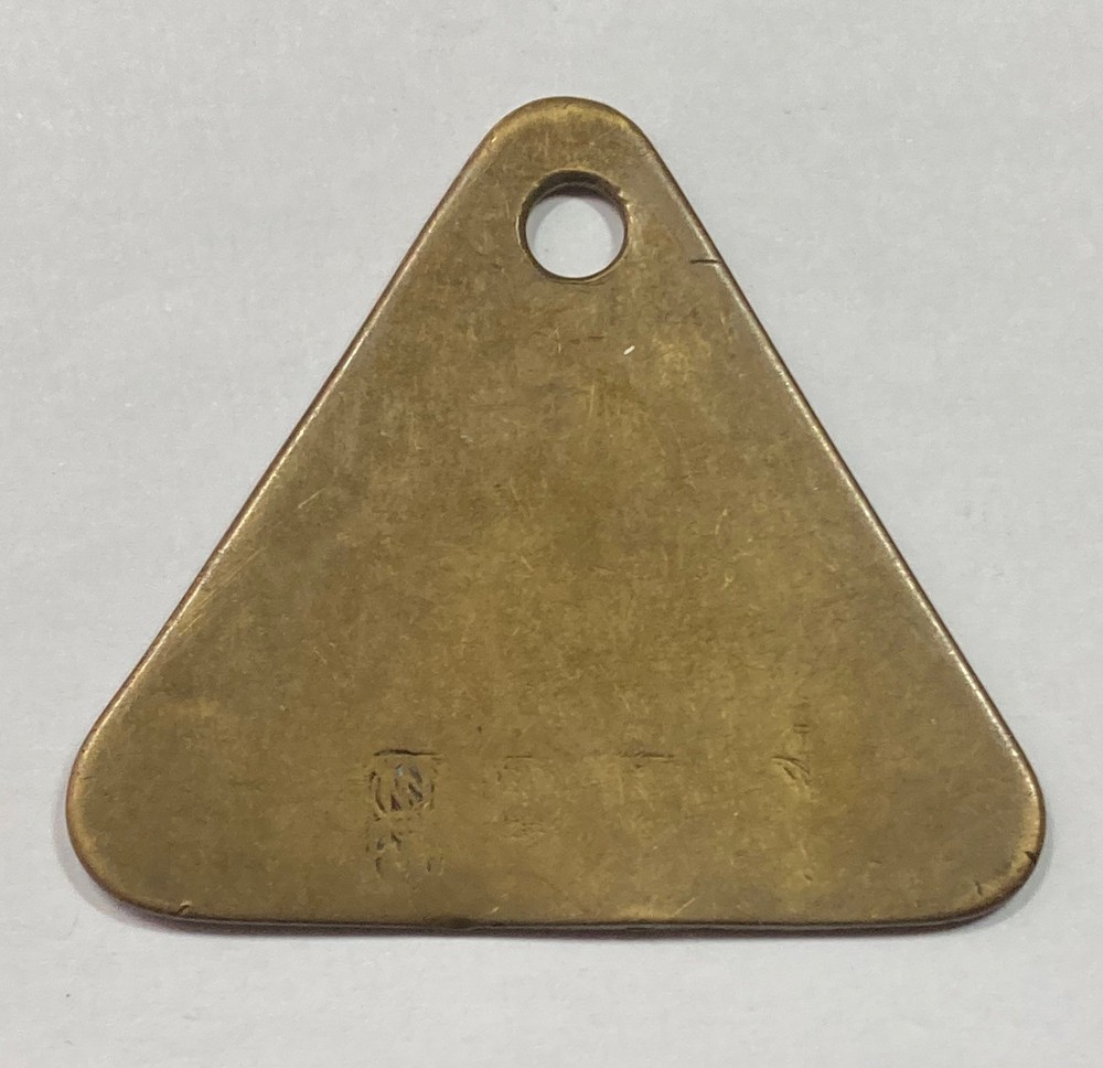 20th century North Derbyshire Markham Colliery triangular brass pit check tally