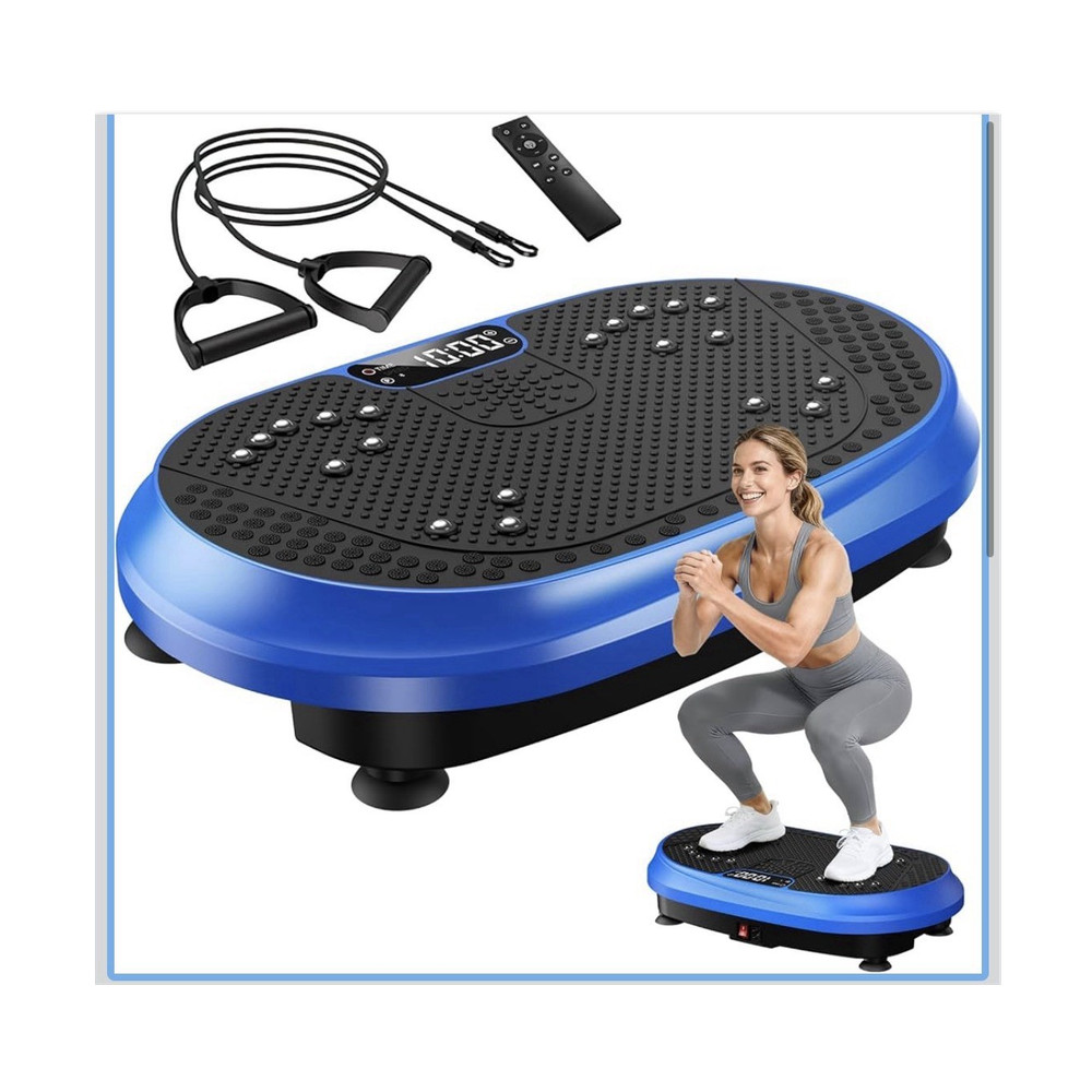 Blue Oscillating Vibration Platform with Remote Control and Resistance Bands