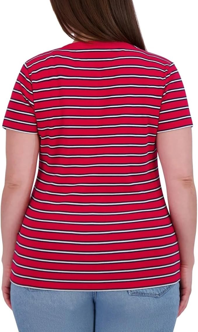 Tommy Hilfiger Women's V-Neck Short Sleeve Shirt, Red, Size S