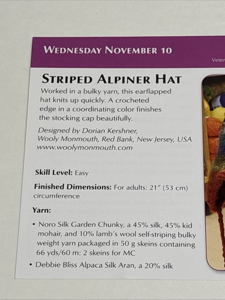Striped Alpiner Hat Knitting Pattern Card Page