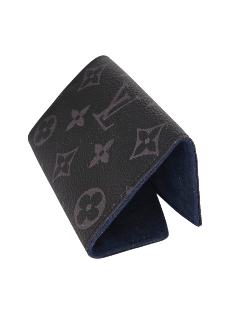 Louis Vuitton Monogram Eclipse Cufflink Case Leather Snap Closure Black