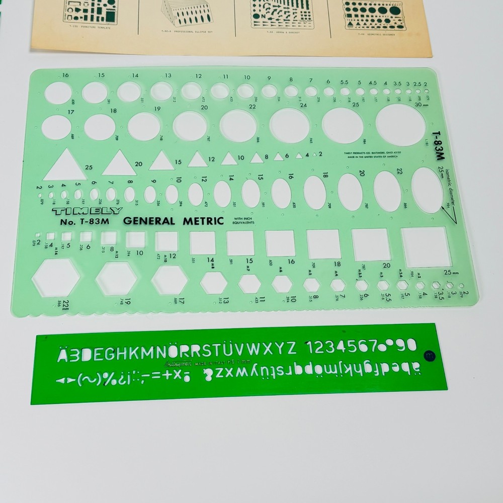 Technical Drawing Stencils Uno Hellerman Timely T-83M Vintage
