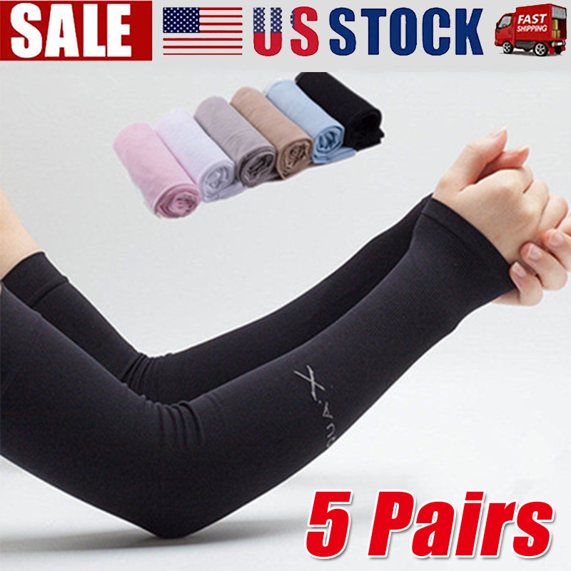5 Pairs Cooling Arm Sleeves Cover UV Sun Protection Sports Outdoor For Men Women