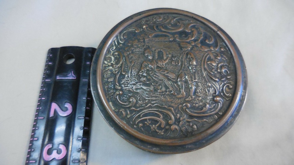 VINTAGE COPPER TRINKET BOX MARKED 3604 WITH PROOF MARKS SILVER OVER COPPER
