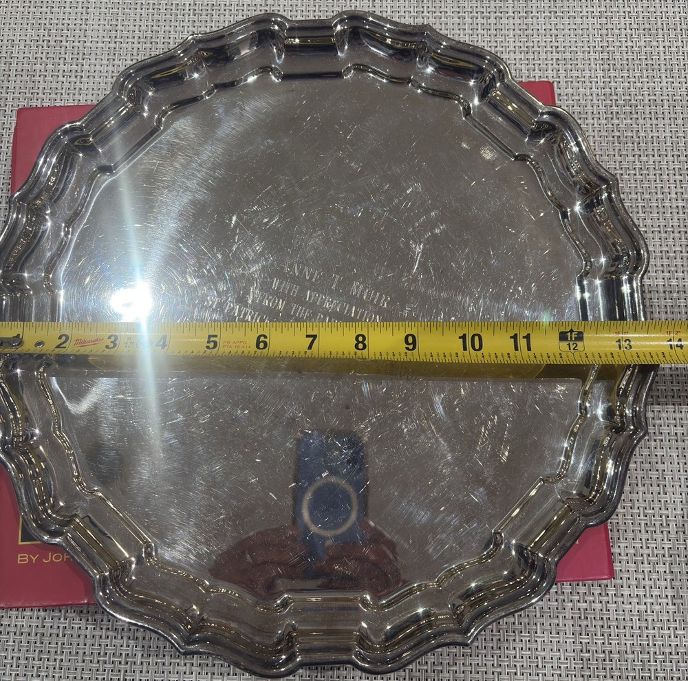 Reed & Barton Silverplate Chippendale Tray Engraved St. Patrick 14”