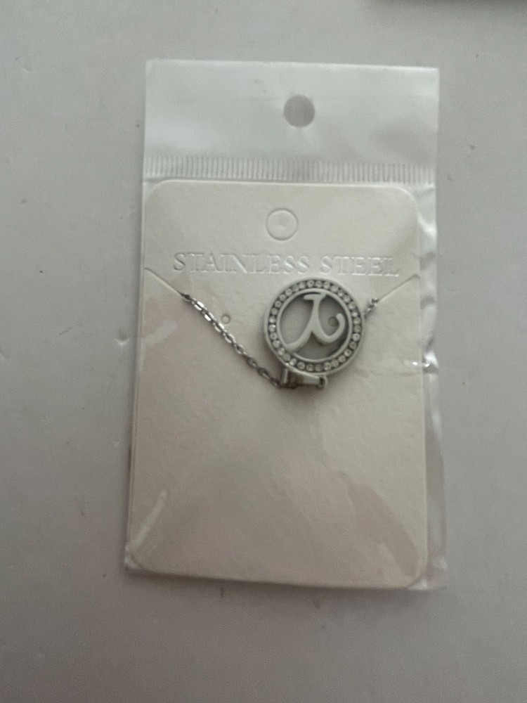 Initial Y Pendant Silver Tone Rhinestone Necklace