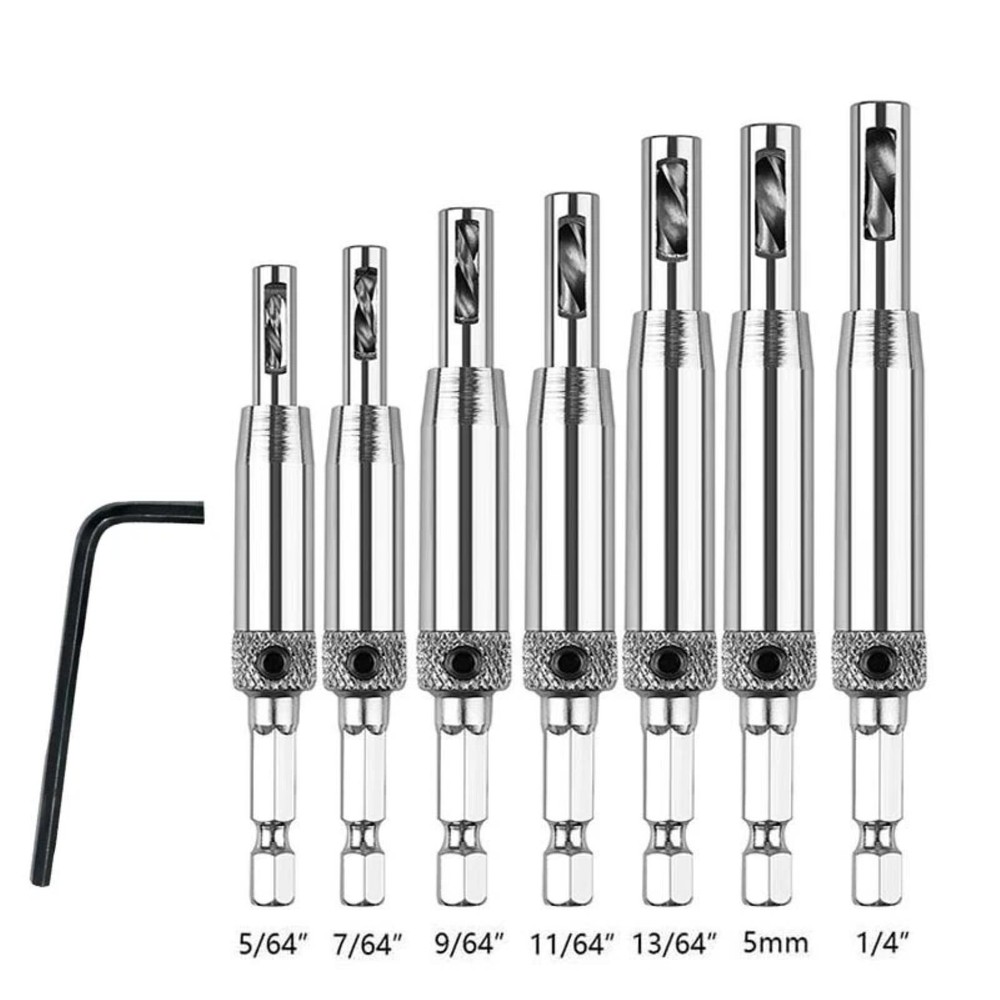 7pcs New Worry-Free Drilling Self Centering Hinge Hardware Drill Bit Set