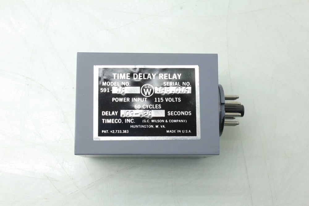 New TIMECO 591-18 AC Time Delay Socket Relay / .09 - .28 Delay Seconds