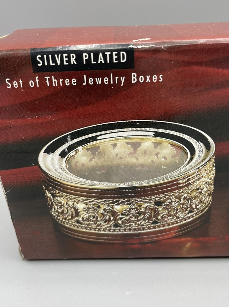 Studio Silversmiths Silver Plated Jewelry Boxes Set of 3 Matching Item #43022