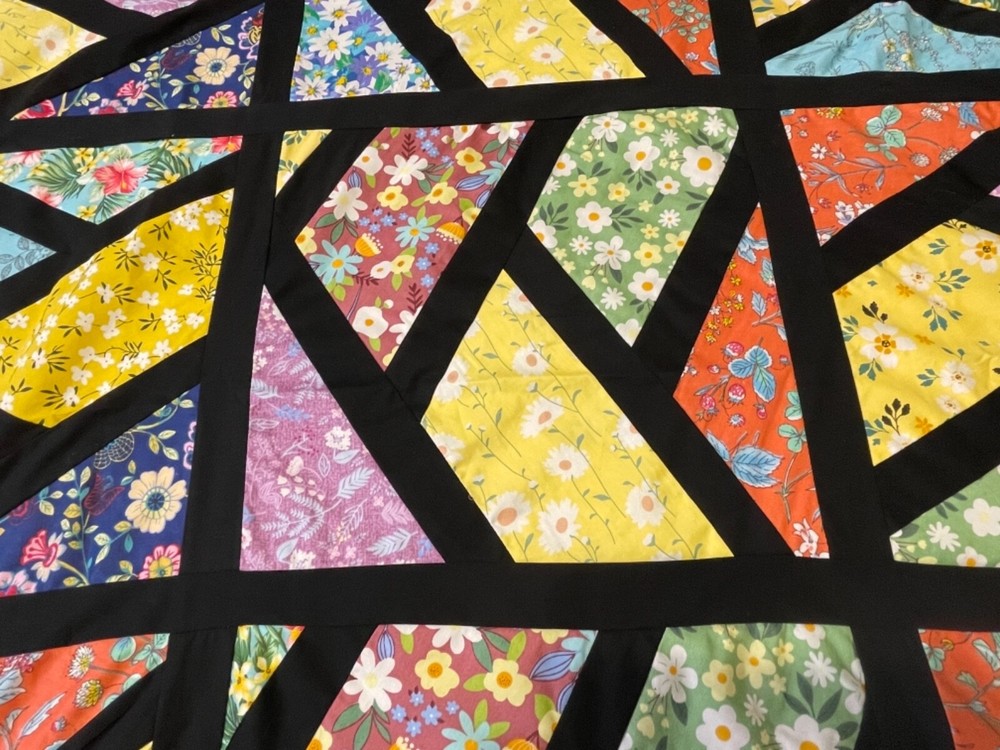 Over king Size Machine pieced Stain Glass patchwork quilt top