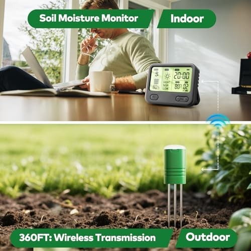 Wireless Soil Moisture Meter - 3-in-1 Sensor for Moisture, Temp & Light, 230ft R