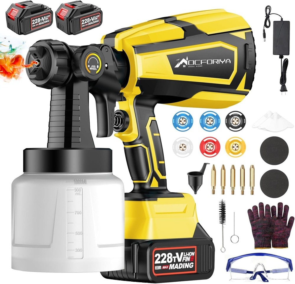 Cordless Paint Sprayers 800W HVLP Electric Spray Paint 6 Nozzles & 3 Patterns