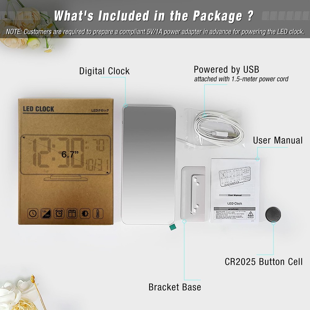 KOSUMOSU Digital LED Clocks for Large, White Clock(white + Blue Digits)