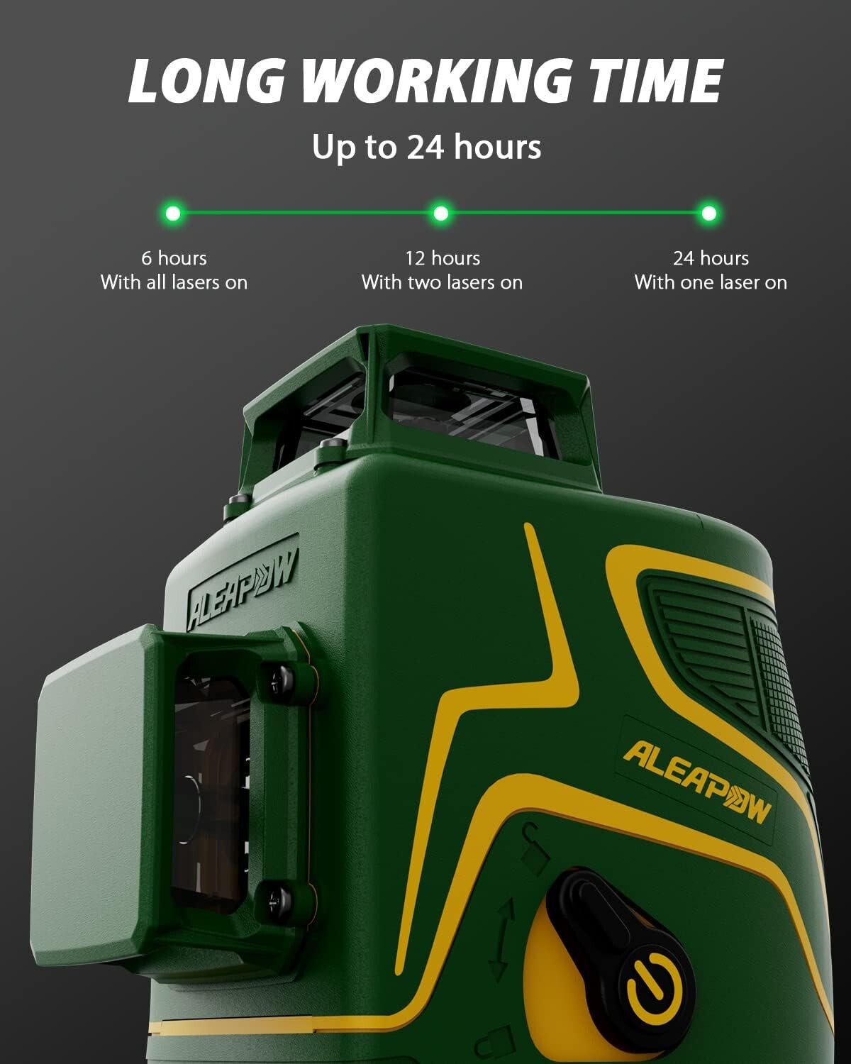 ALEAPOW 3D Laser Level, 147ft 3x360° Green Laser Level, 5.2Ah Battery, SelfLevel