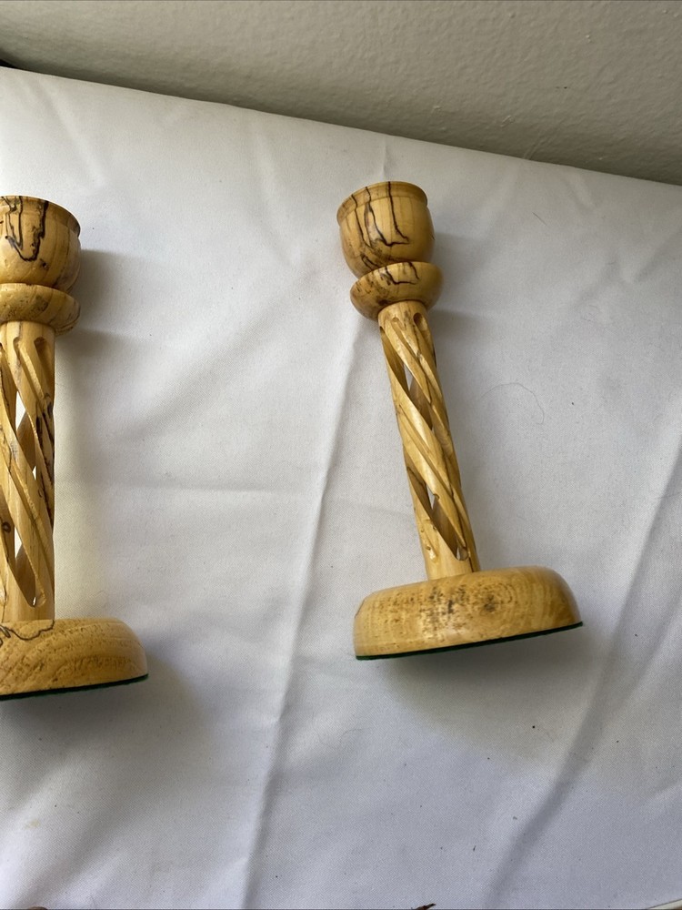 MCM Spalted Elm Candlestick Pair 8” Spiral Column