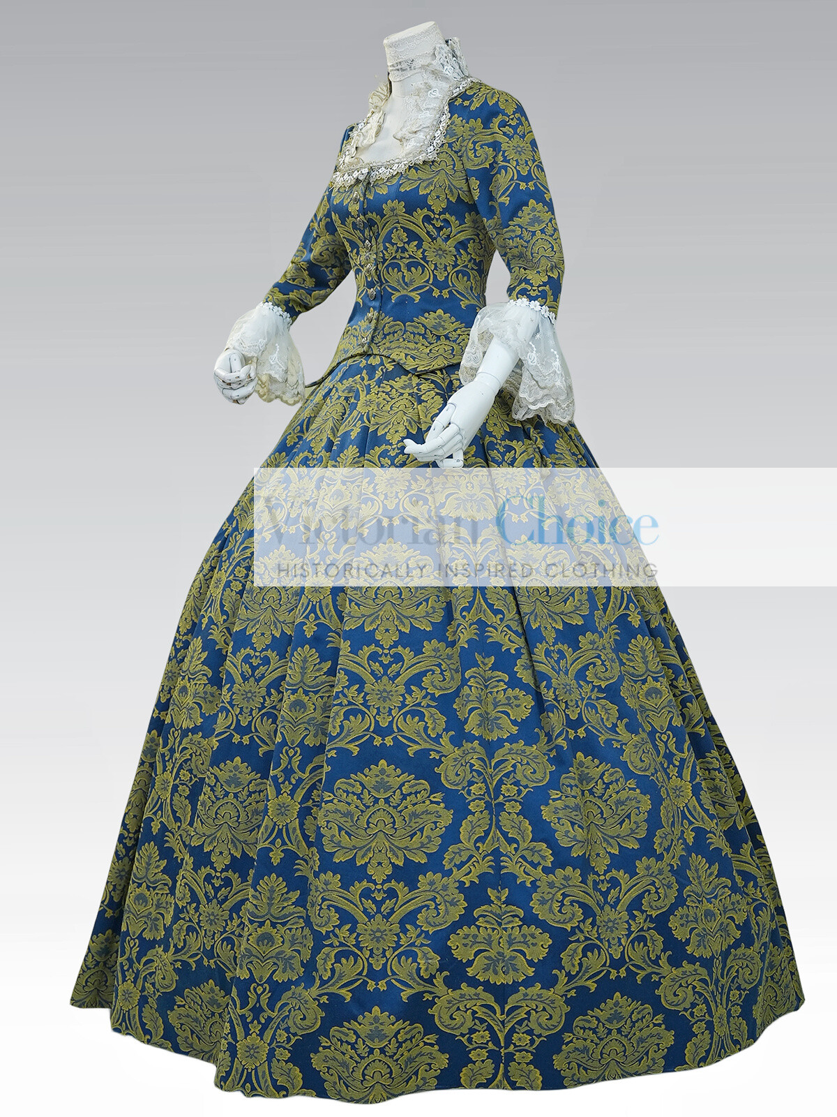Georgian Bridgerton Queen Charlotte Victorian Brocade Dress Theater Costume 609