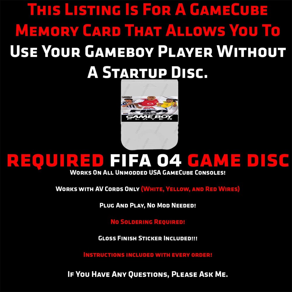 FIFA 04 GameBoy Player Loader Plug & Play GameCube Memory Card Bootable