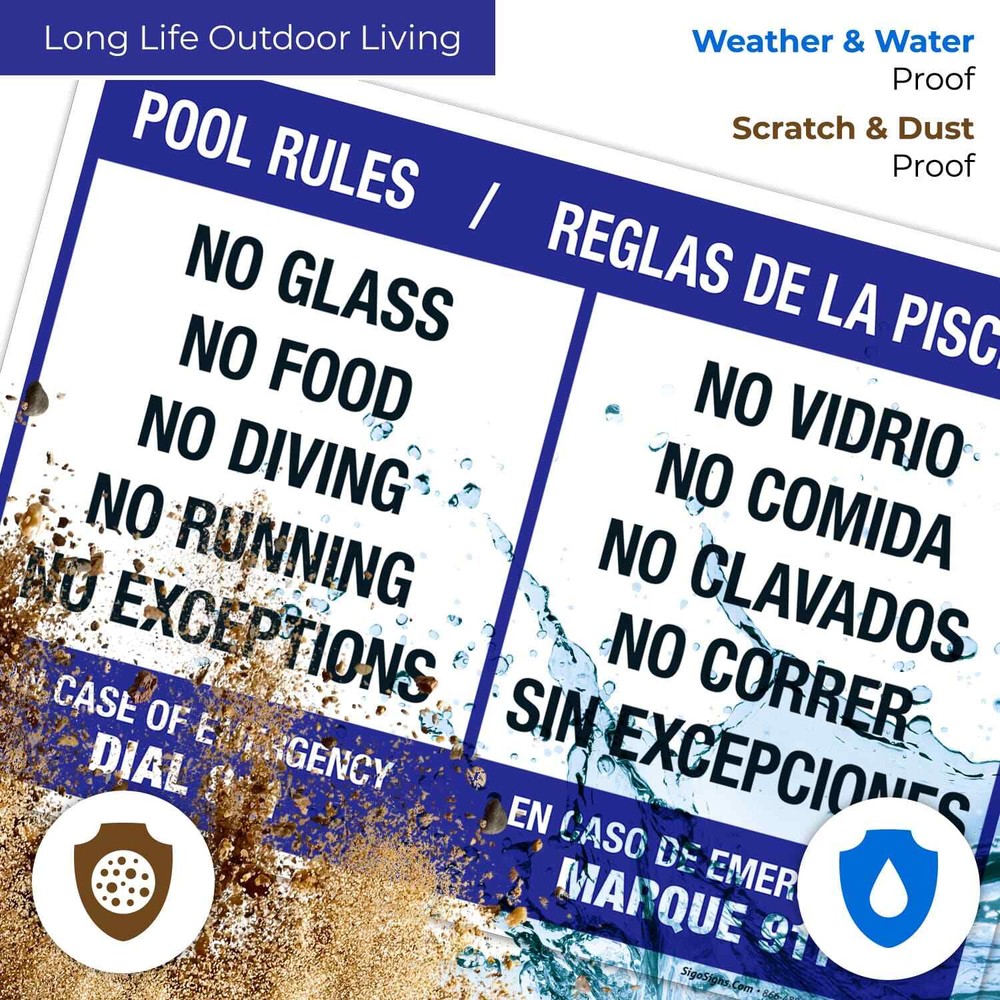 Bilingual Pool Rules English Spanish Sign,