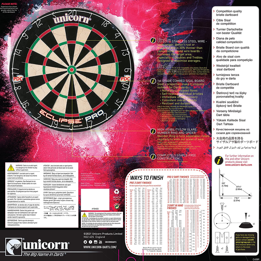 Eclipse Pro Dart Board With Ultra Slim Segmentation For Increased Scoring NEW