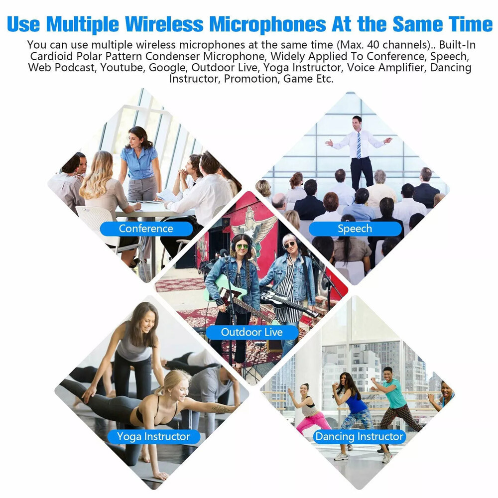 165FT Range UHF Wireless Microphone Headset Mic System+Digital Screen Speech US