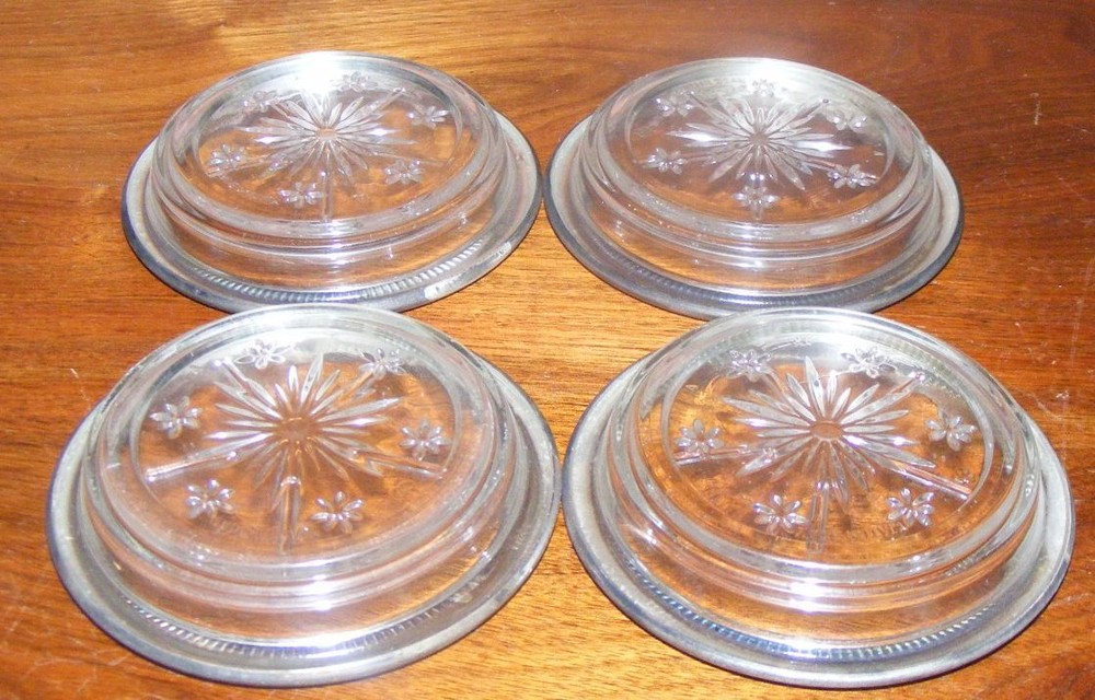 4 - Glass and Silver Plated Coasters