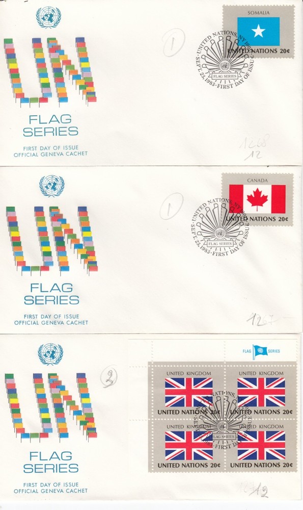 UNITED NATIONS 3 FDC FIRST DAY (L12)