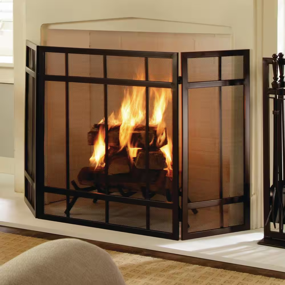 Mission Style 3-Panel Fireplace Screen