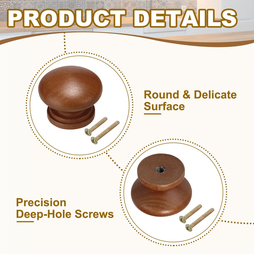 10 Pcs 1-3/8 Inch Cabinet Knobs Round Drawer Dresser Knobs Light Brown