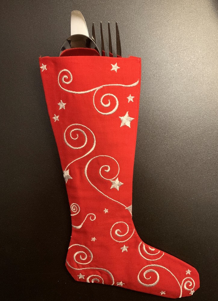 Custom-made Stocking Utensil Holders (4 Pack), Solid Red w/White Embroidery