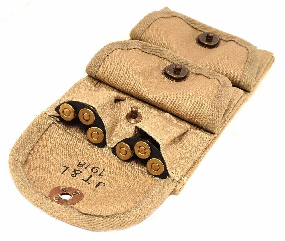 U.S. WWI M1917 Half Moon Clip .45 cal 3 Pocket Pouch marked JT&L 1918