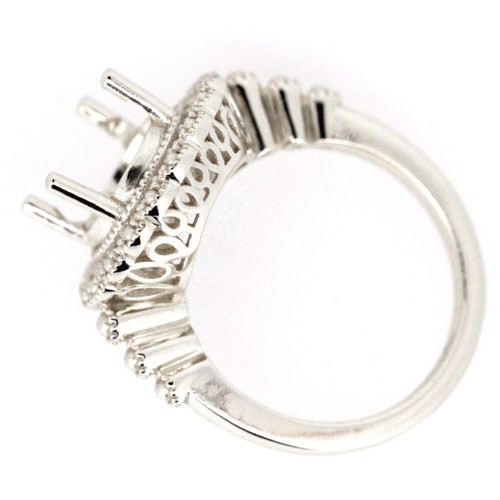 Art Deco Style Sterling Silver Semi Mount Ring Setting Round RD 9x9mm