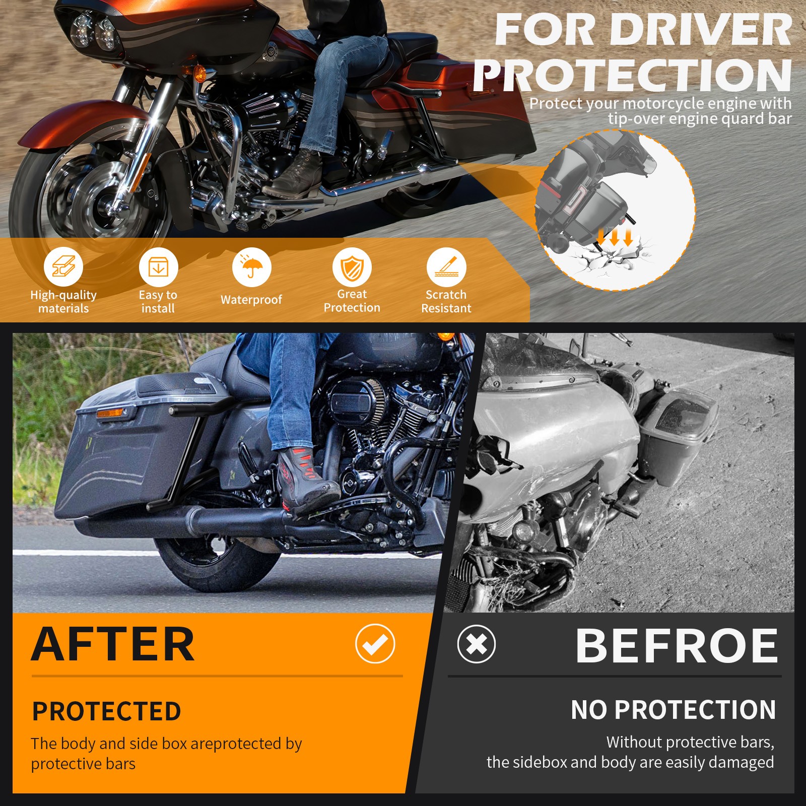 Saddle Bag Guards Crash Bar For Harley Road Glide Street Glide Special 2009-2025